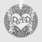 ハートおよび天使の翼が付いているパパの記念物 オーナメント (正面)