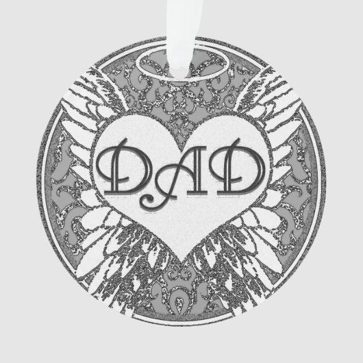 ハートおよび天使の翼が付いているパパの記念物 オーナメント (正面)