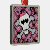 ハートおよび弓とのピンクのどくろ印 メタルオーナメント (右)