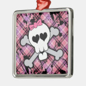 ハートおよび弓とのピンクのどくろ印 メタルオーナメント (左)