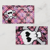 ハートおよび弓とのピンクのどくろ印 名刺 (正面/裏面)