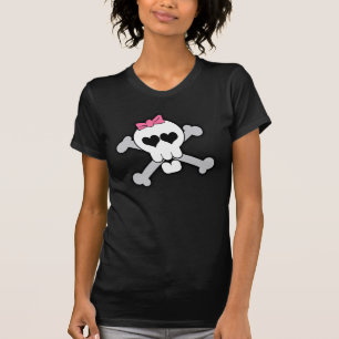 ハートおよび弓とのピンクのどくろ印 Tシャツ