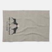 ハートおよび文字が付いているロットワイラーのシルエット キッチンタオル (横)