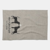 ハートおよび文字が付いているCoonhoundのシルエット キッチンタオル (横)