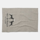 ハートおよび文字が付いているWeimaranerのシルエット キッチンタオル (横)