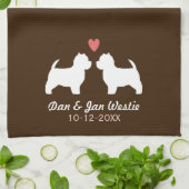 ハートおよび文字が付いているWestie犬のシルエット キッチンタオル (折り畳み)