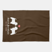 ハートおよび文字が付いているWestie犬のシルエット キッチンタオル (横)