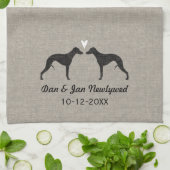 ハートおよび文字が付いているWhippetのシルエット キッチンタオル (折り畳み)