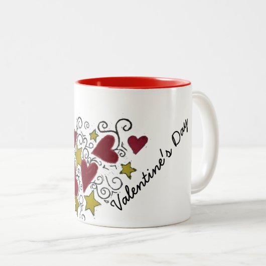 ハートおよび星のハッピーバレンタインデーのマグ ツートーンマグカップ (正面右)