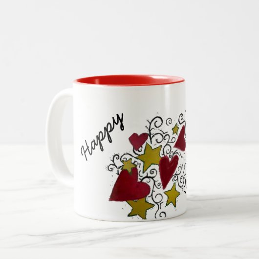 ハートおよび星のハッピーバレンタインデーのマグ ツートーンマグカップ (正面左)