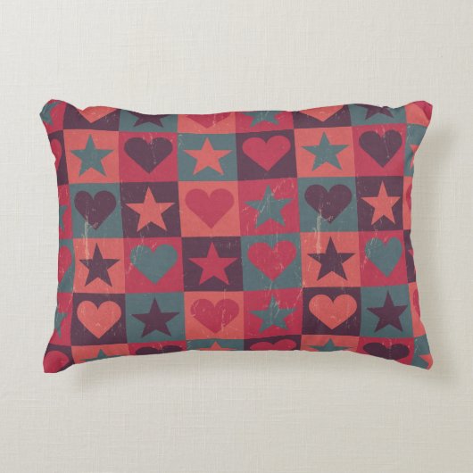 ハートおよび星パターンピンク アクセントクッション (正面)