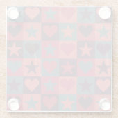 ハートおよび星パターンピンク ガラスコースター (裏面)
