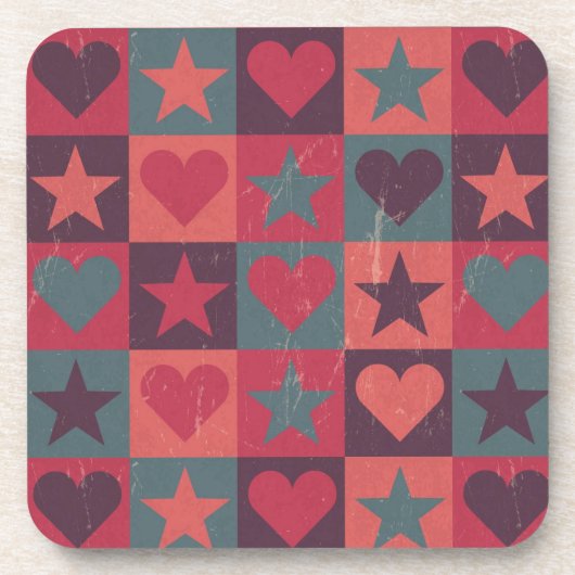 ハートおよび星パターンピンク コースター (正面)
