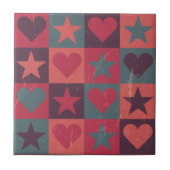 ハートおよび星パターンピンク タイル (正面)