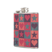 ハートおよび星パターンピンク フラスク (左)