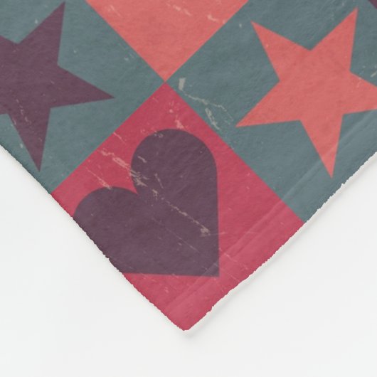 ハートおよび星パターンピンク フリースブランケット (角)