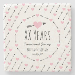 ハートおよび矢のパーソナライズな結婚記念日 ストーンコースター