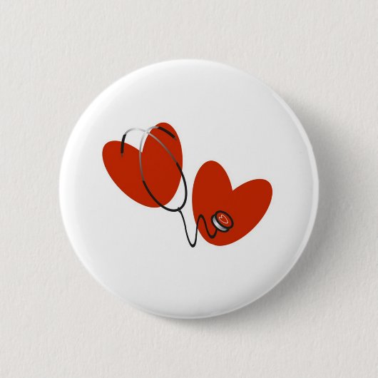 ハートおよび聴診器 缶バッジ (正面)