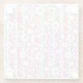 ハートおよび花が付いているパターン ガラスコースター (裏面)