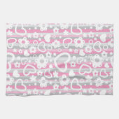 ハートおよび花が付いているパターン キッチンタオル (横)