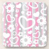 ハートおよび花が付いているパターン コースター (正面)