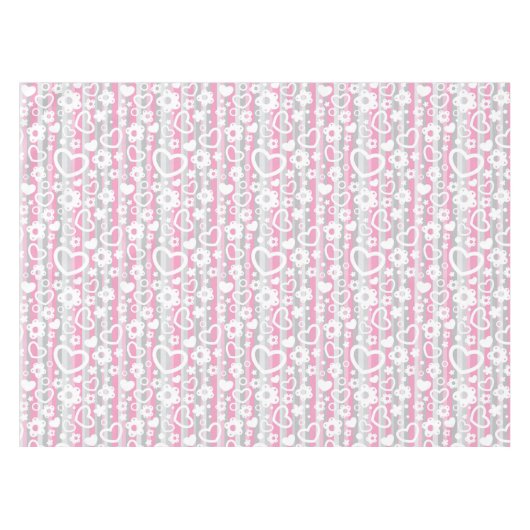 ハートおよび花が付いているパターン テーブルクロス (正面(横))