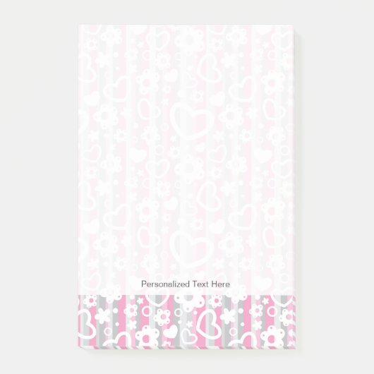 ハートおよび花が付いているパターン ポストイット (正面)