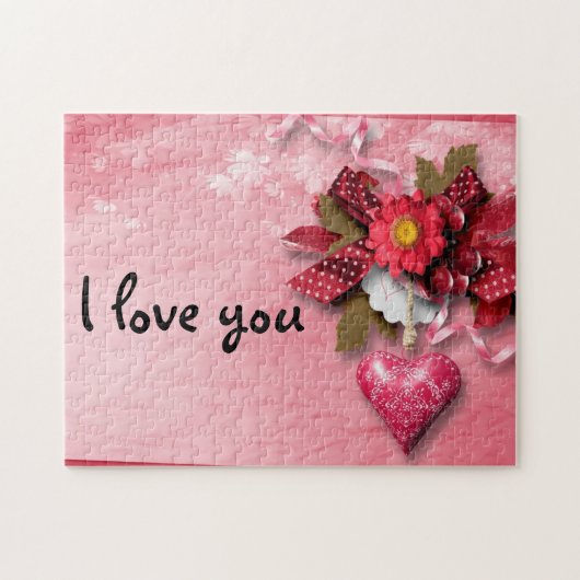 ハートおよび花のバレンタインのパズル ジグソーパズル (横)