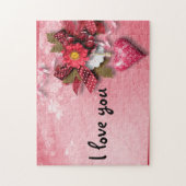 ハートおよび花のバレンタインのパズル ジグソーパズル (縦)