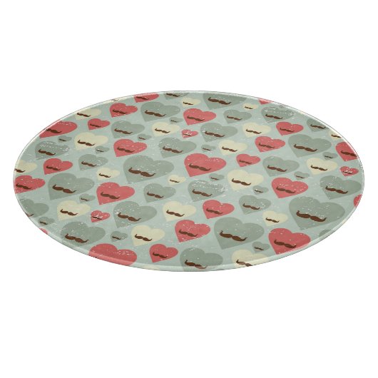 ハートおよび髭を搭載するバレンタインパターン カッティングボード (角)