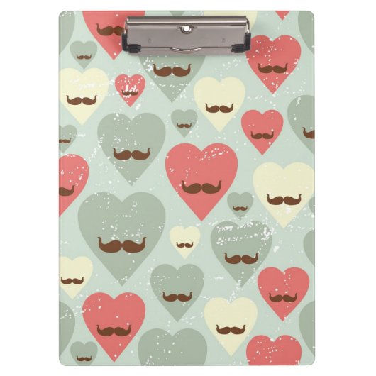 ハートおよび髭を搭載するバレンタインパターン クリップボード (正面)