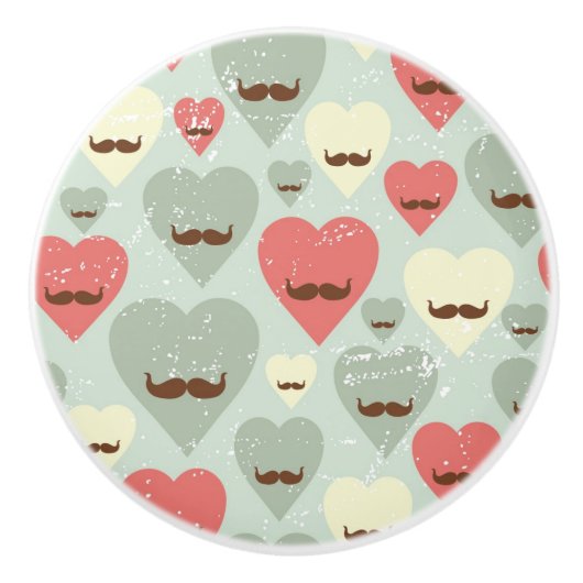 ハートおよび髭を搭載するバレンタインパターン セラミックノブ (正面)