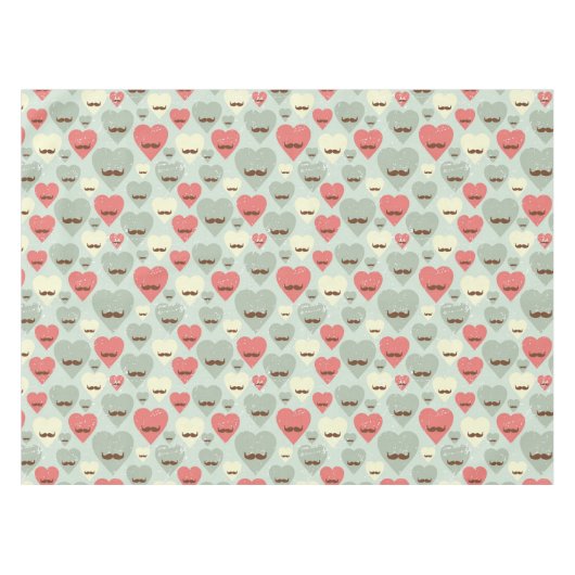 ハートおよび髭を搭載するバレンタインパターン テーブルクロス (正面(横))