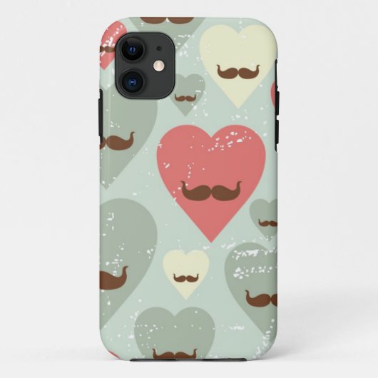 ハートおよび髭を搭載するバレンタインパターン Case-Mate iPhoneケース (裏面)
