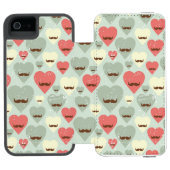 ハートおよび髭を搭載するバレンタインパターン INCIPIO iPhoneウォレットケース (フォリオ Open)