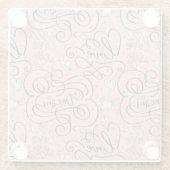 ハートおよび鳥が付いているロマンチックなパターン ガラスコースター (裏面)