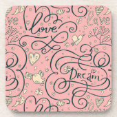 ハートおよび鳥が付いているロマンチックなパターン コースター (正面)