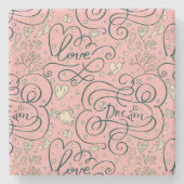 ハートおよび鳥が付いているロマンチックなパターン ストーンコースター (正面)