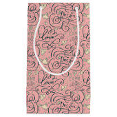 ハートおよび鳥が付いているロマンチックなパターン スモールペーパーバッグ (正面)