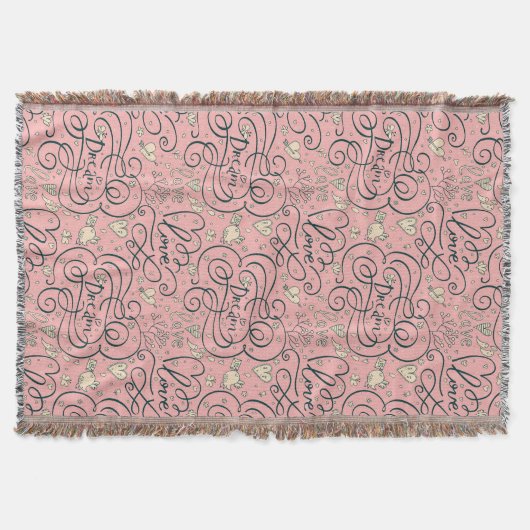 ハートおよび鳥が付いているロマンチックなパターン スローブランケット (正面)