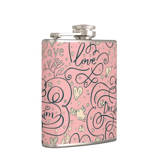 ハートおよび鳥が付いているロマンチックなパターン フラスク (右)
