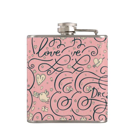 ハートおよび鳥が付いているロマンチックなパターン フラスク (裏面)