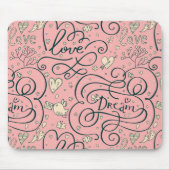 ハートおよび鳥が付いているロマンチックなパターン マウスパッド (正面)