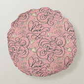 ハートおよび鳥が付いているロマンチックなパターン ラウンドクッション (裏面)