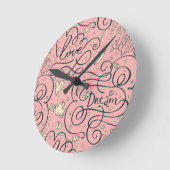 ハートおよび鳥が付いているロマンチックなパターン ラウンド壁時計 (傾斜)