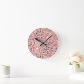 ハートおよび鳥が付いているロマンチックなパターン ラウンド壁時計 (ホーム)