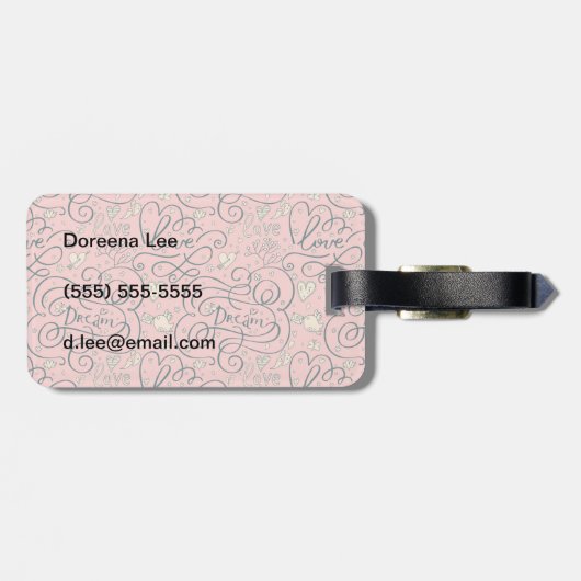 ハートおよび鳥が付いているロマンチックなパターン ラゲッジタグ (裏面横)
