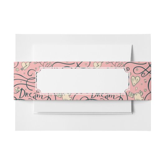 ハートおよび鳥が付いているロマンチックなパターン 招待状ベリーバンド (正面例)