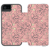 ハートおよび鳥が付いているロマンチックなパターン INCIPIO iPhoneウォレットケース (フォリオ Open)