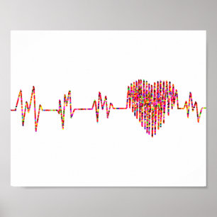 ハートおよびEKG カラフル; ポスター